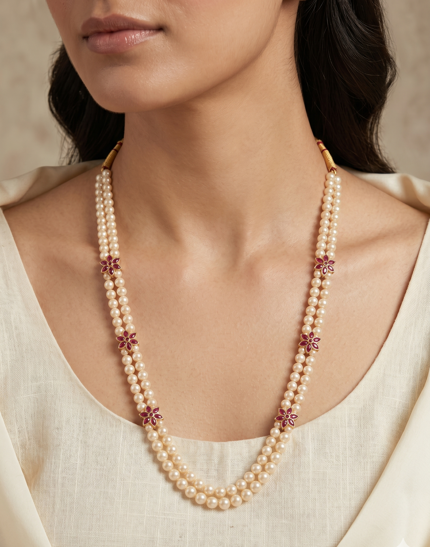 Two Line Pearl Necklace | Traditional Maharashtrian Jewellery