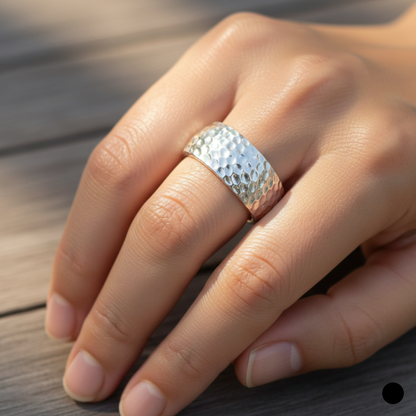 Silver Hammered Finger Ring – 925 Pure Sterling Silver | Handcrafted Textured Band Ring for Women & Men