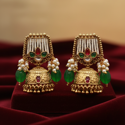 Antique Pearl Earrings – Gold Plated | Traditional Design Ethnic Festive & Wedding Earrings for Women