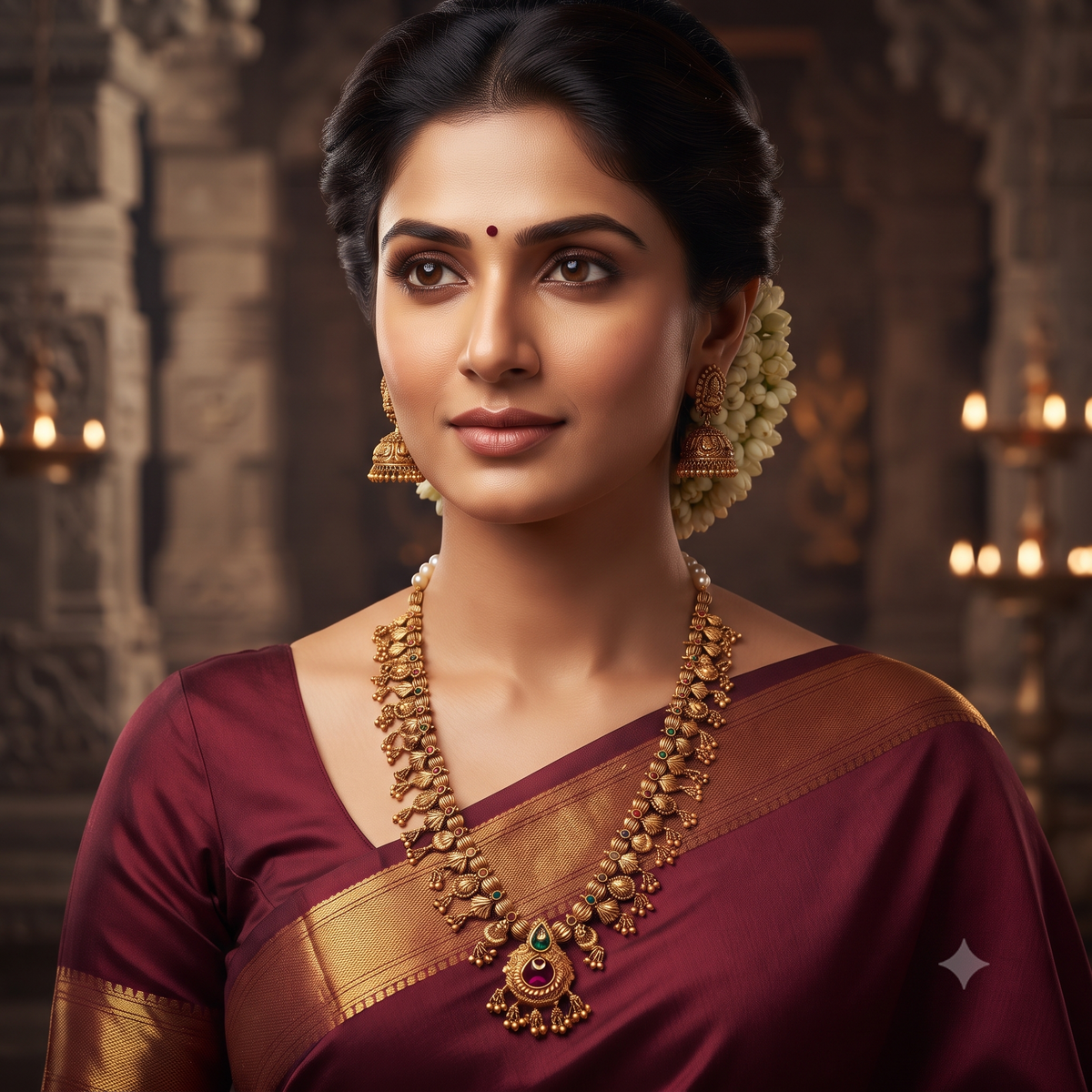 Maharashtrian Saaj Necklace – Matt Gold Plated with Ruby & Green Stones – Jija Jewellery