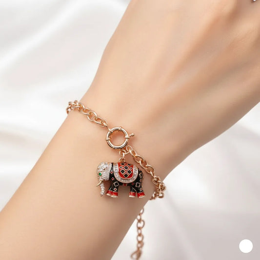 925 sterling silver elephant charm bracelet with 18K rose gold plating - Jija Jewellery Satara
