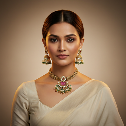 PadmaRatna Choker – Gold Plated Kundan & Pink Gemstone Bridal Ethnic Necklace Set | Festive Wedding Jewellery