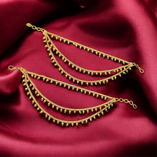 Elegant Double Strand Ear Chain Gold Plated Antitarnish Jewelry for Weddings and Festive Occasions
