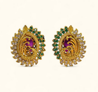 Gold Plated Peacock Earrings Traditional Design for Women