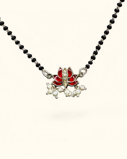 Handcrafted Silver Lotus Mangalsutra with Kundan