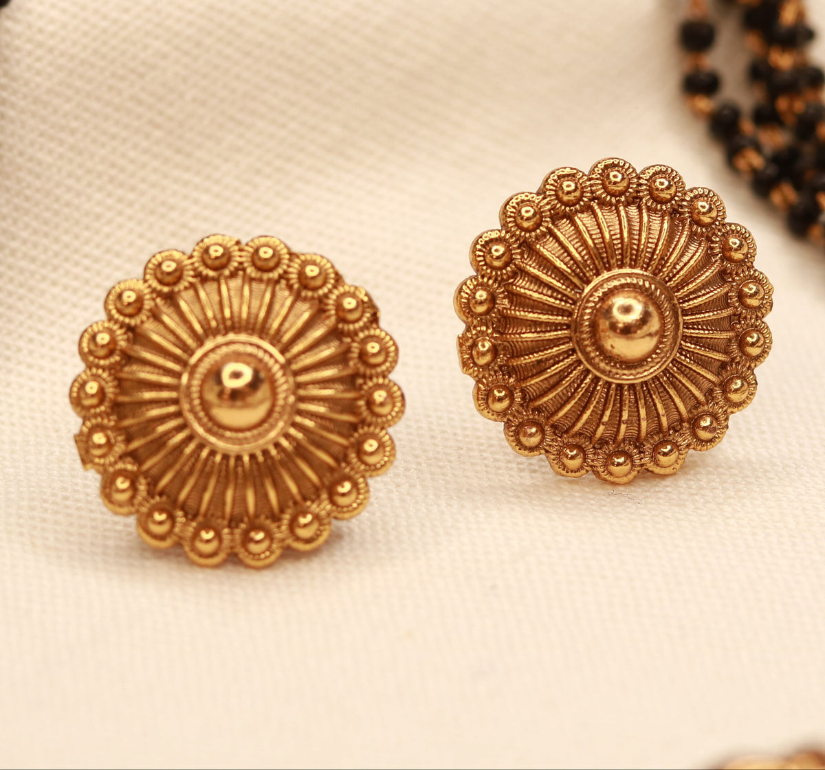 Traditional Maharashtrian gold plated black bead mangalsutra set worn for Karva Chauth and Diwali