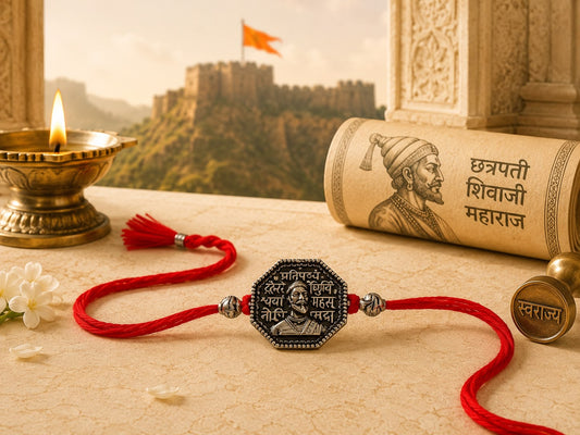Silver bracelet rakhi for brother with resham dori - handcrafted designer rakhi from Jija Designer Jewellery Satara