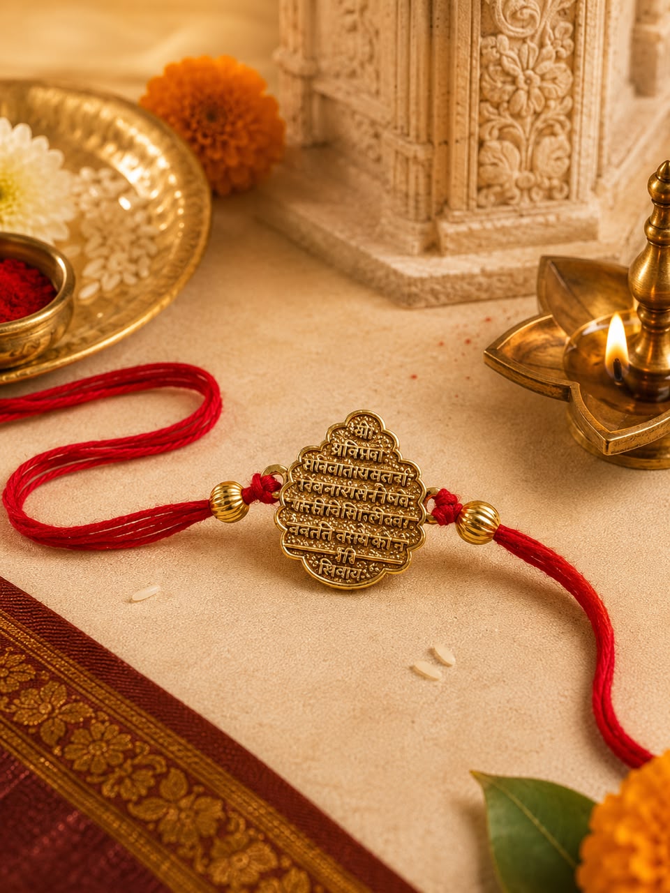 Rajmudra Rakhi – Antique Gold Plated Leaf Shape Maratha Heritage Rakhi for Brother | Jija Jewels