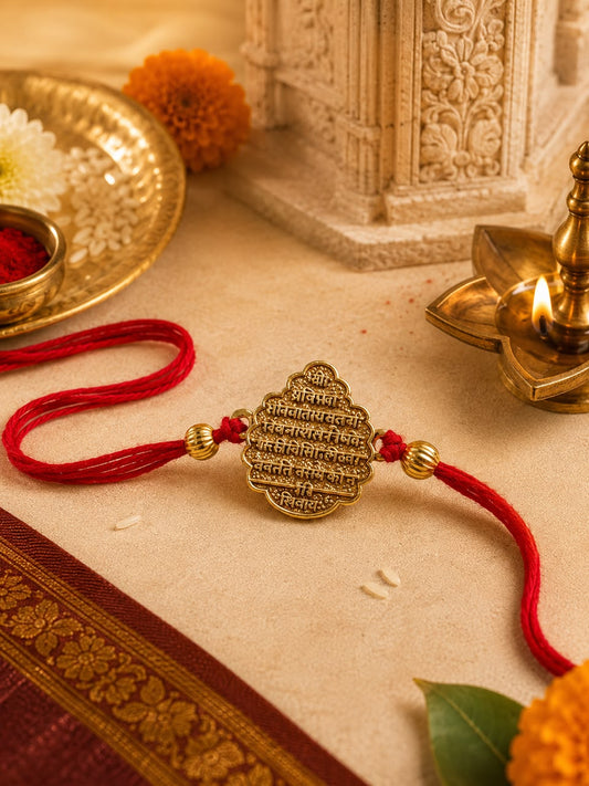 Rajmudra Rakhi – Antique Gold Plated Leaf Shape Maratha Heritage Rakhi for Brother | Jija Jewels