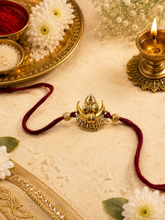 Mahakal Rakhi – Antique Gold Plated Shiva Mahadev Rakhi for Brother | Jija Jewels