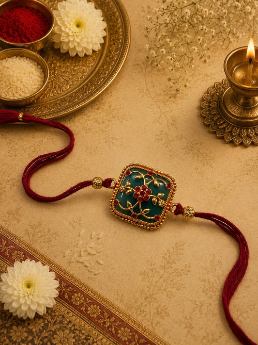 Antique Gold Plated Floral Rakhi | Handcrafted Rakhi for Brother