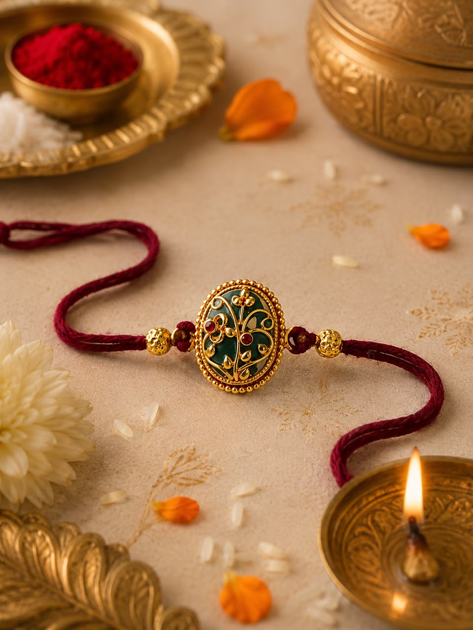 Antique Gold Plated Floral Rakhi | Handcrafted Rakhi for Brother