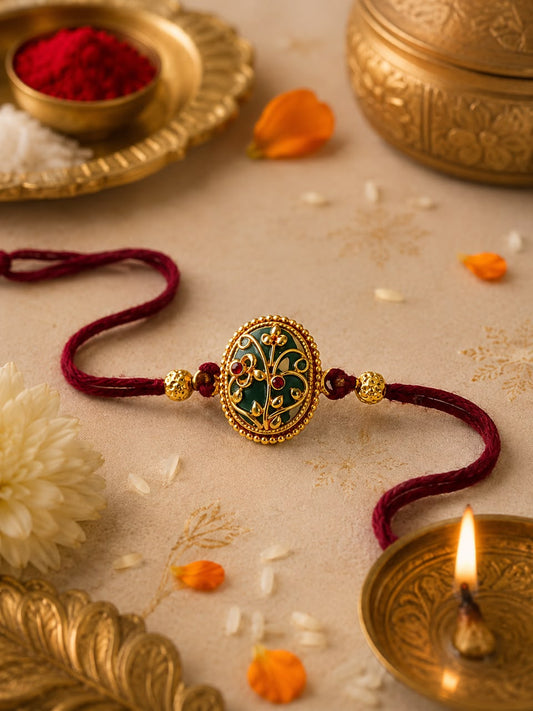 Antique Gold Plated Floral Rakhi | Handcrafted Rakhi for Brother