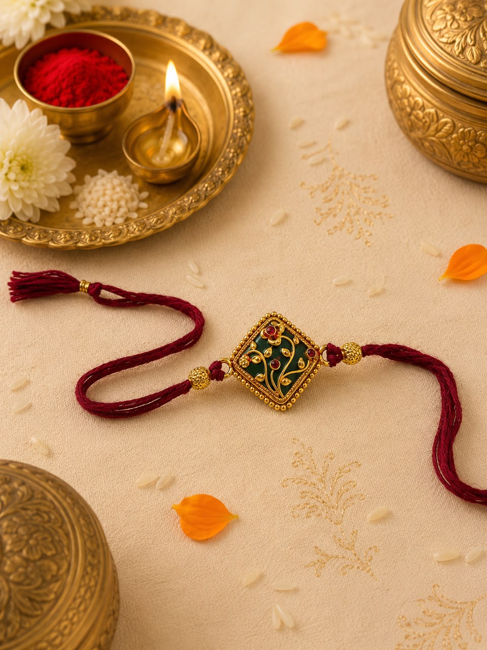 Antique Gold Plated Floral Pattern Rakhi | Handcrafted Rakhi for Brother