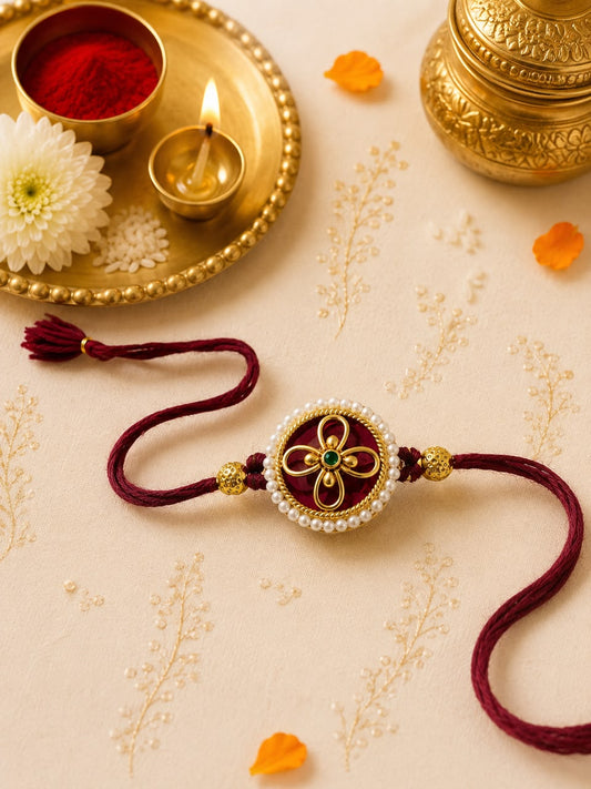 Gold Plated Pearl Rakhi | Handcrafted Rakhi for Brother