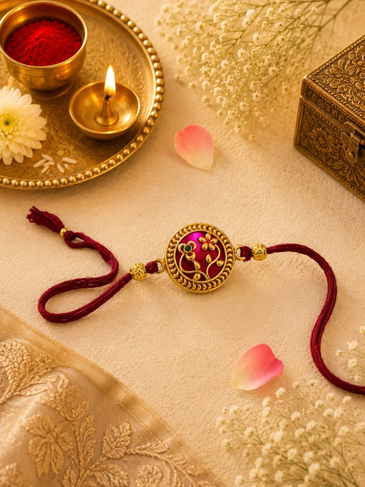 Gold Plated Stone Studded Rakhi | Handcrafted Rakhi for Brother