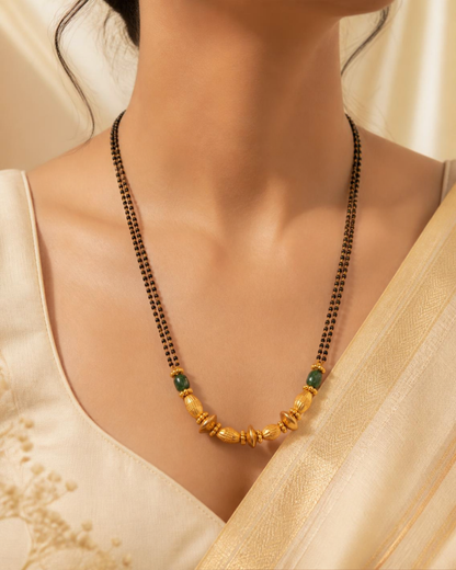 Gold-plated black and green bead mangalsutra, 14-inch drop – alternate view