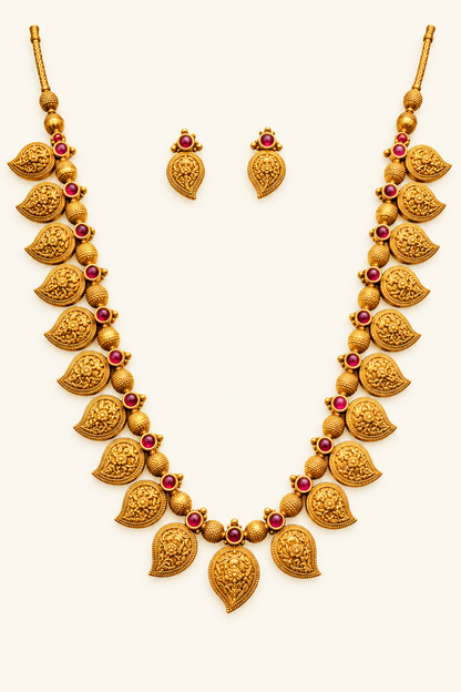 Koyri Gold-Plated Maharashtrian Necklace with Paisley Motifs