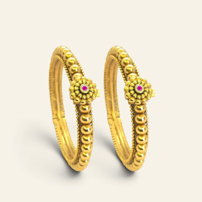 Maharashtrian Thushi-inspired gold-plated bangles by Jija Jewellery, shown upright