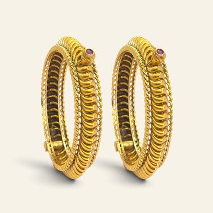 Gold-plated Shindeshahi Tode bangles showing the detailed ridged design and openable construction