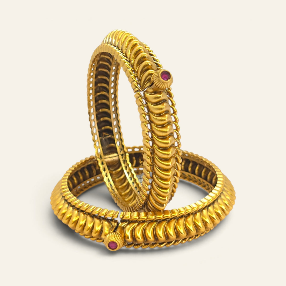 Pair of gold-plated Shindeshahi Tode bangles with traditional Maharashtrian design