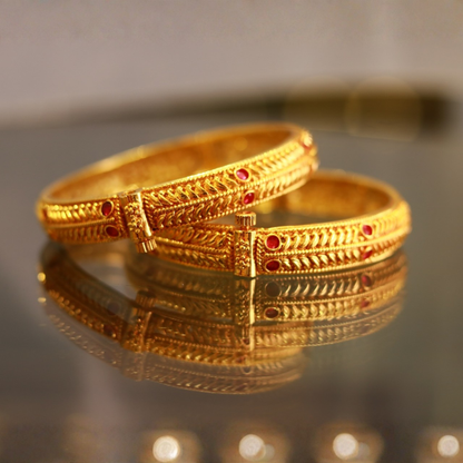 Gold Plated Leaf Design Bangle Set | Maharashtrian Kada | Jija Jewellery