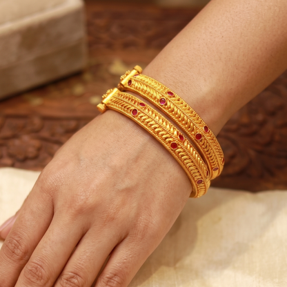 Graceful Leaf Bangle Set | Gold Plated Traditional Ethnic Bangle – Jija Jewellery