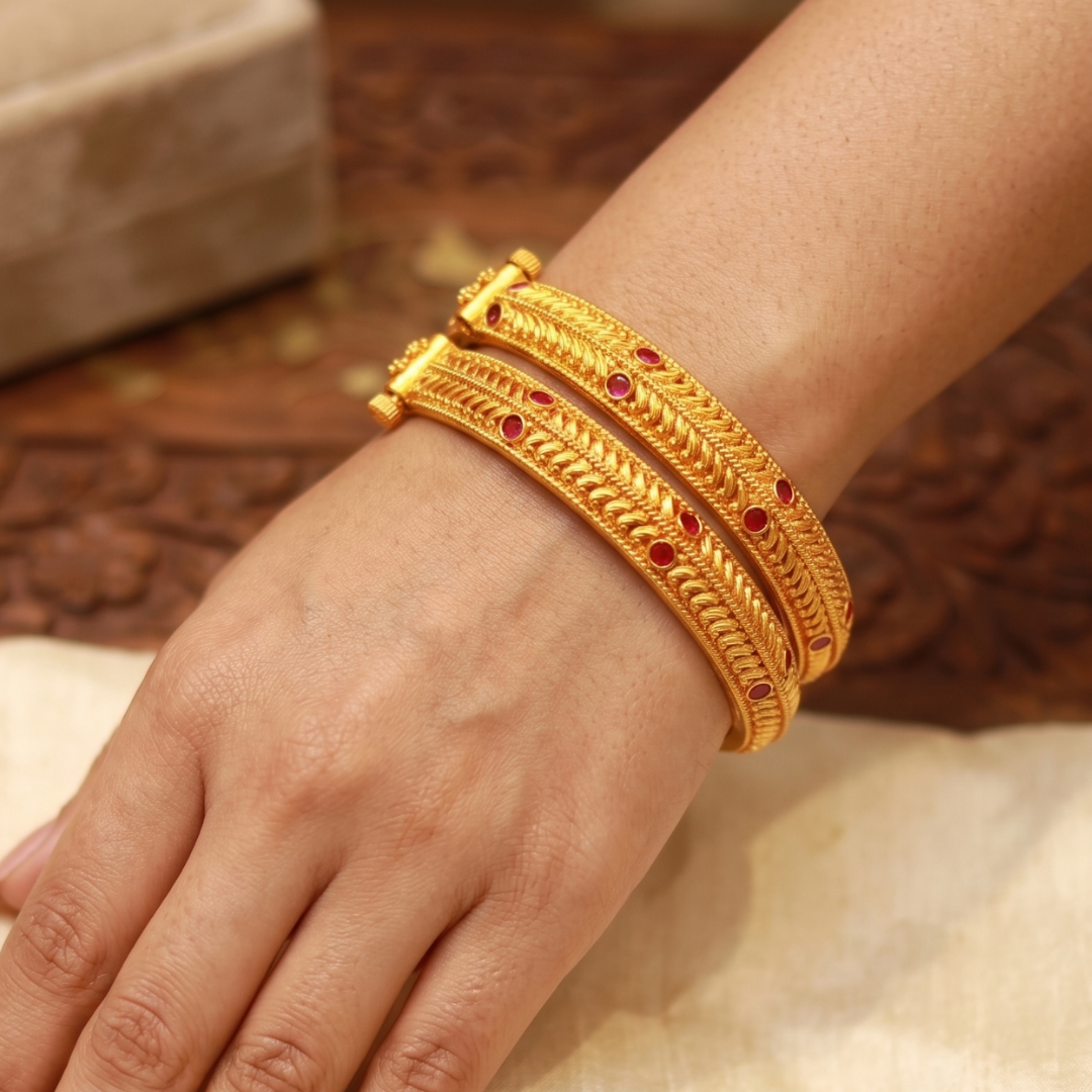Graceful Leaf Bangle Set | Gold Plated Traditional Ethnic Bangle – Jija Jewellery