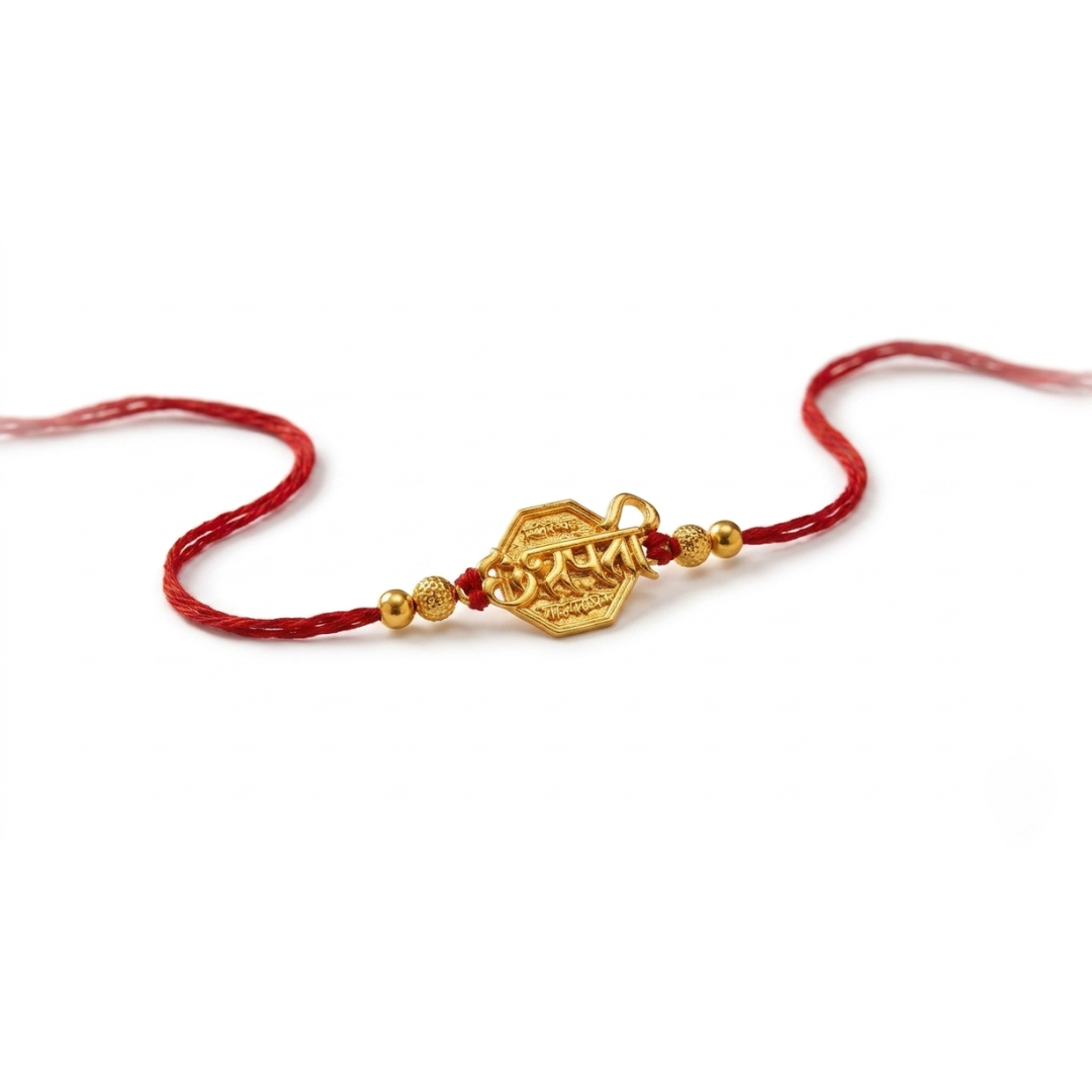 Gold-Plated Chhatrapati Shivaji Maharaj Rakhi | Hexagonal Heritage Rakhi – Jija Jewellery