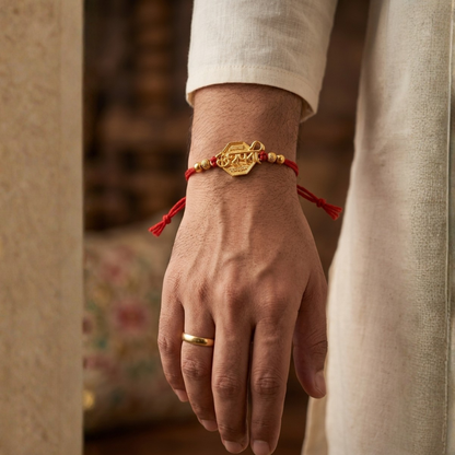 Gold-Plated Chhatrapati Shivaji Maharaj Rakhi | Hexagonal Heritage Rakhi – Jija Jewellery