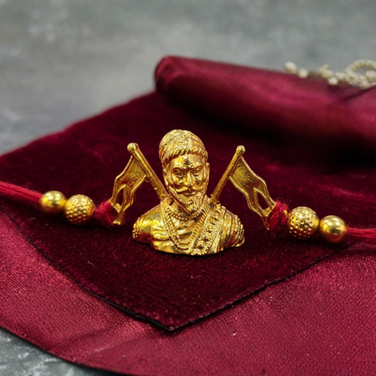 Gold-Plated 3D Shivaji Maharaj Rakhi with Maratha Flags | Premium Heritage Rakhi – Jija Jewellery