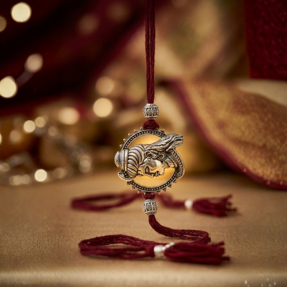 Oxidised Silver Lord Shankar Rakhi | Shiva Heritage Rakhi for Rakshabandhan – Jija Jewellery