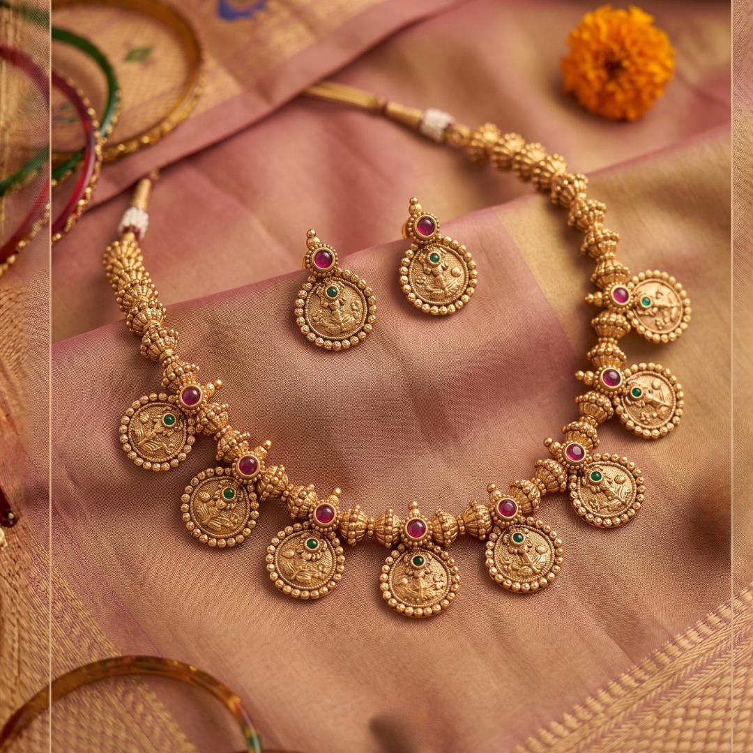 Tanjul Putali Necklace gold-plated Maharashtrian putali coin haar Jija Jewellery
