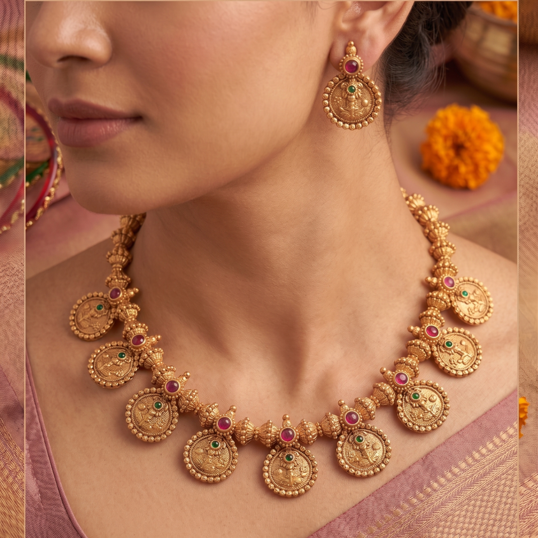 Traditional Maharashtrian Putali necklace anti-tarnish gold plated bridal jewellery