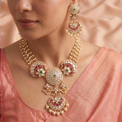 Traditional Kundan necklace antique gold finish bridal festive jewellery