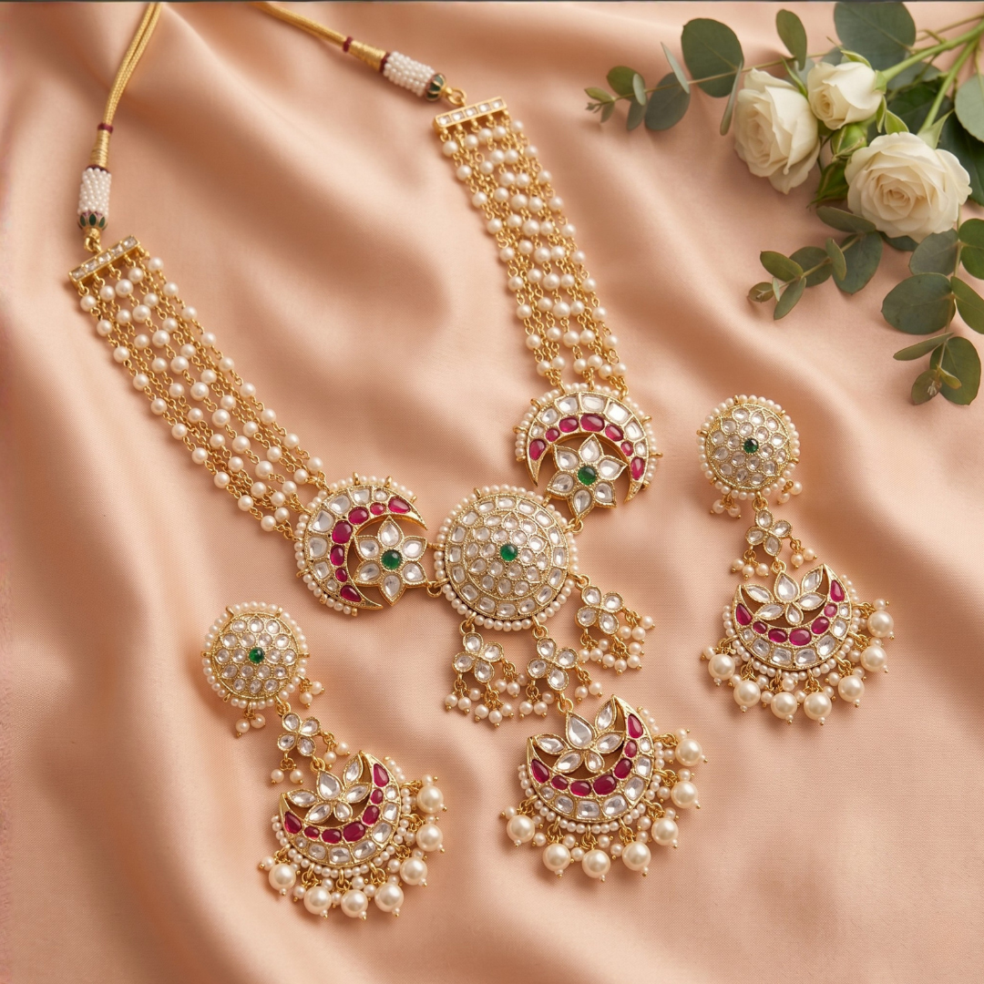 Kundan Necklace gold-plated bridal Kundan stone necklace Jija Jewellery
