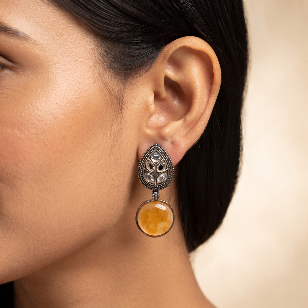 Gemstone studded oxidised drop earrings for women – ethnic festive wear by Jija Jewellery