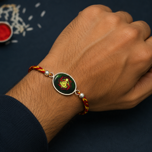 Silver Ganesha Yantra Rakhi for Brother | 925 Chandi Rakhi