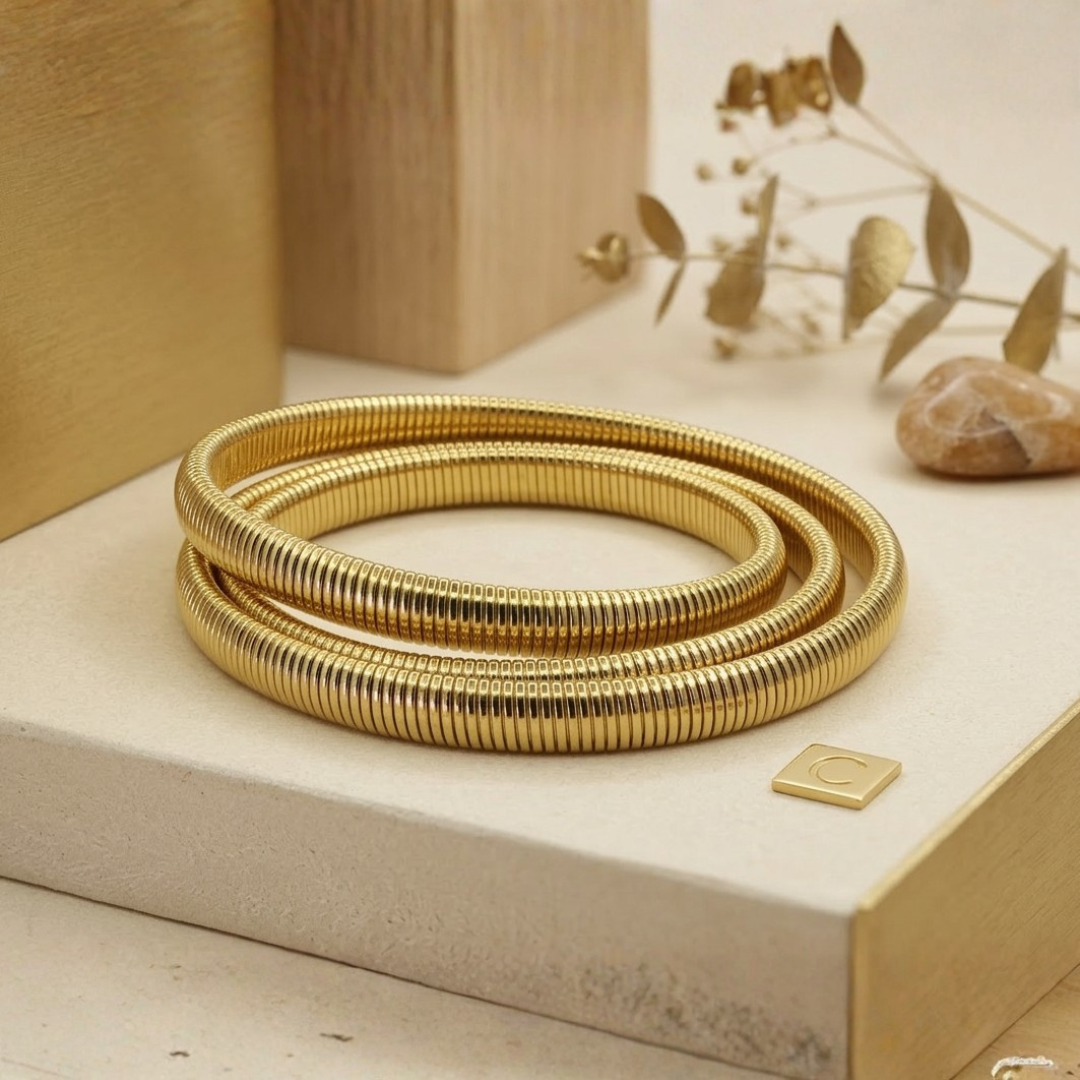 Anti-tarnish gold plated wrap bracelet for women in water-resistant stainless steel