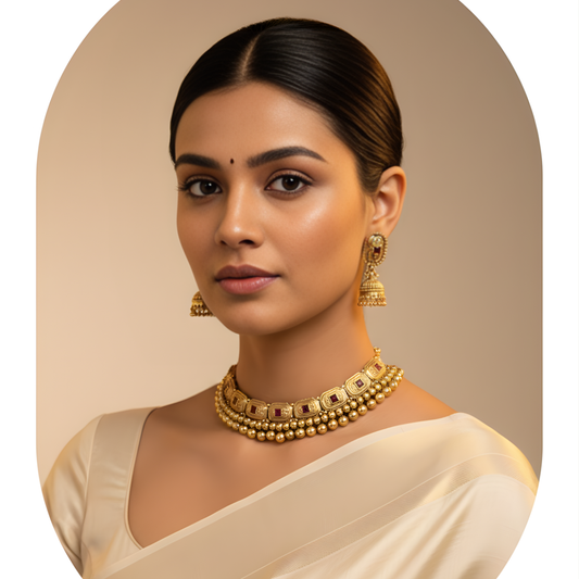 Peshwai Mani Thushi Necklace Gold Plated Traditional Maharashtrian Jewelry