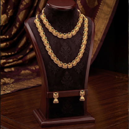 Traditional Marathi gold tone Chandrika heritage 2 piece necklace set styled for wedding and festive wear