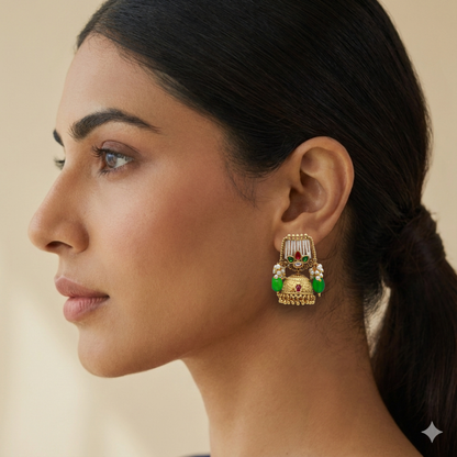 Antique Pearl Earrings – Gold Plated | Traditional Design Ethnic Festive & Wedding Earrings for Women