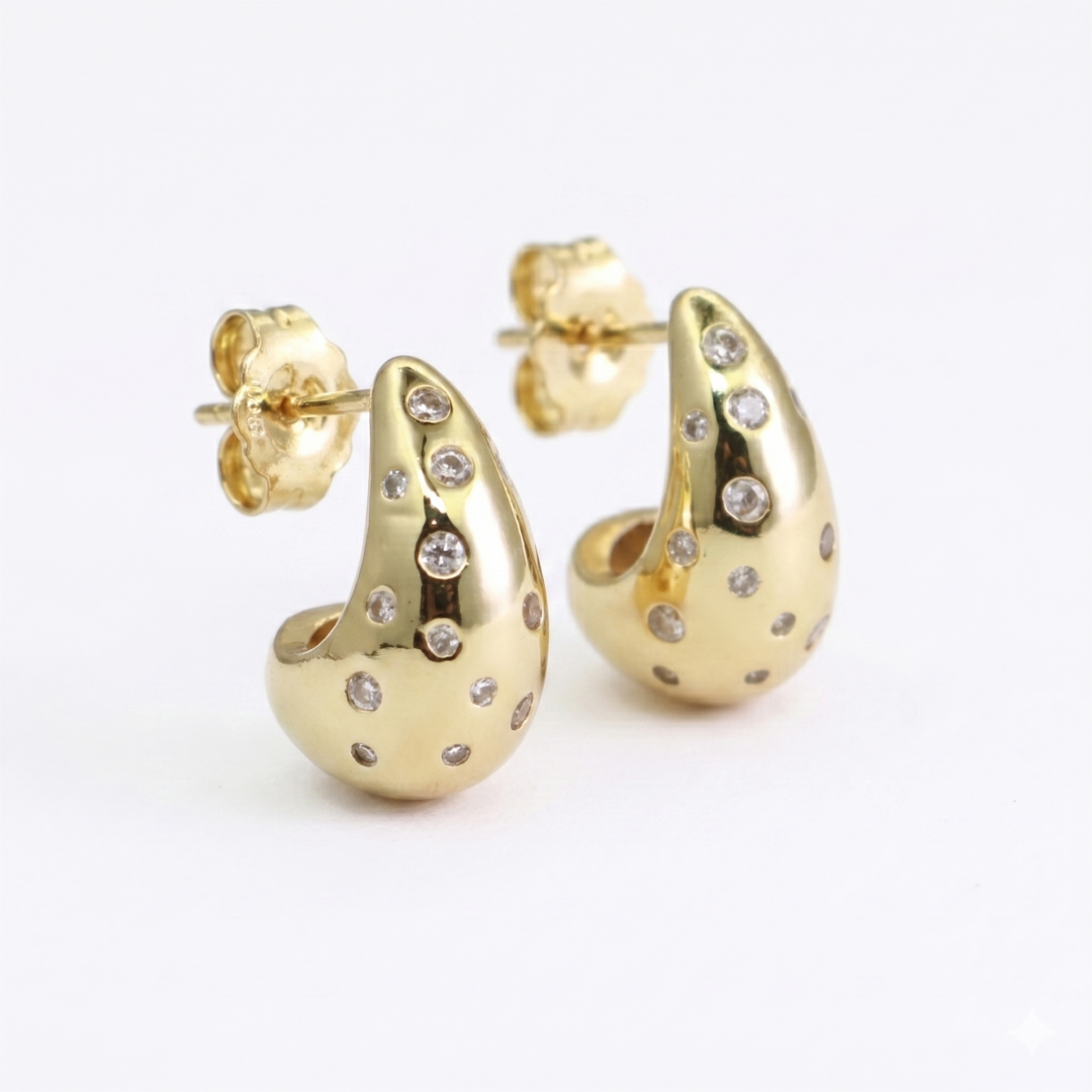 Lightweight gold plated CZ teardrop earrings for daily, office and party wear, skin-friendly anti-tarnish