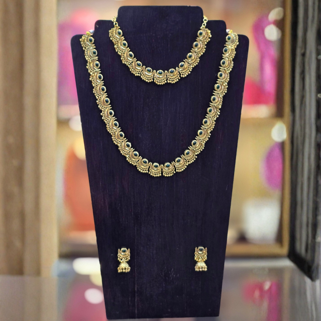Skin friendly lightweight gold plated Chandrika Chandrakor necklace set handcrafted by Jija Jewellery Satara
