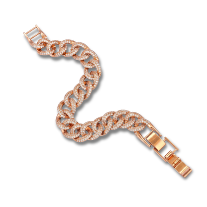 Luxury inspired rose gold CZ stone party wear bracelet styled on wrist by Jija Jewellery