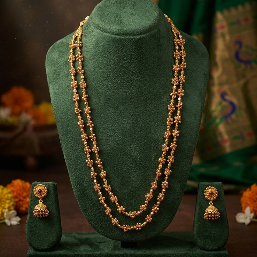 Gold Plated Ashtapailu Long Necklace Bridal Festive Maharashtrian Heritage – Jija Jewellery Collection