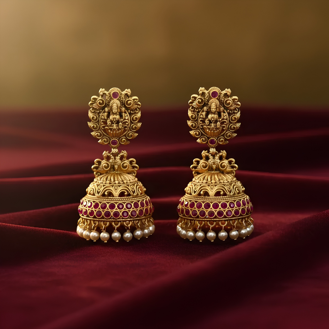 Temple Zumka Earrings – Gold Plated | Traditional Temple Design Jhumki for Weddings & Festive Occasions