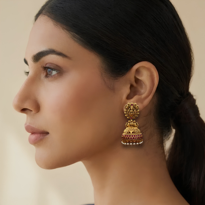 Temple Zumka Earrings – Gold Plated | Traditional Temple Design Jhumki for Weddings & Festive Occasions