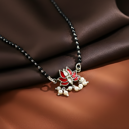 Handcrafted 92.5 Silver Lotus Mangalsutra with Kundan by Jija Jewels — front view
