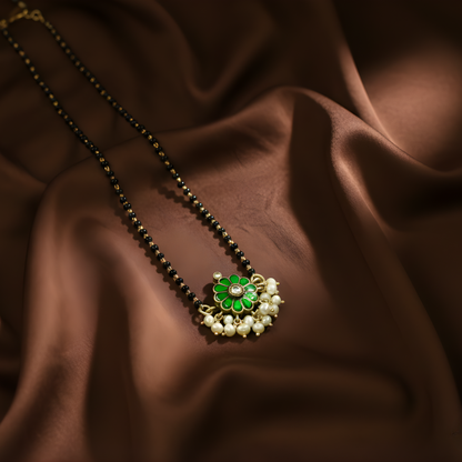 Kundan Stone Silver Mangalsutra | 92.5 Sterling Silver | 16" Traditional Daily Wear | Jija Jewels